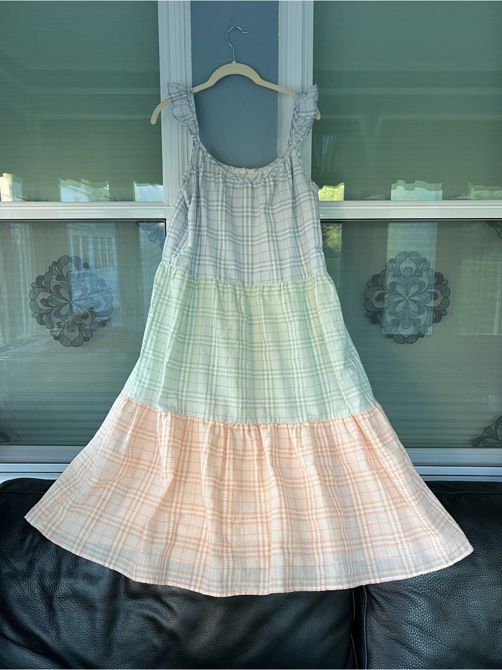 Pastel Plaid Tiered Maxi Dress - Peach, Mint & White